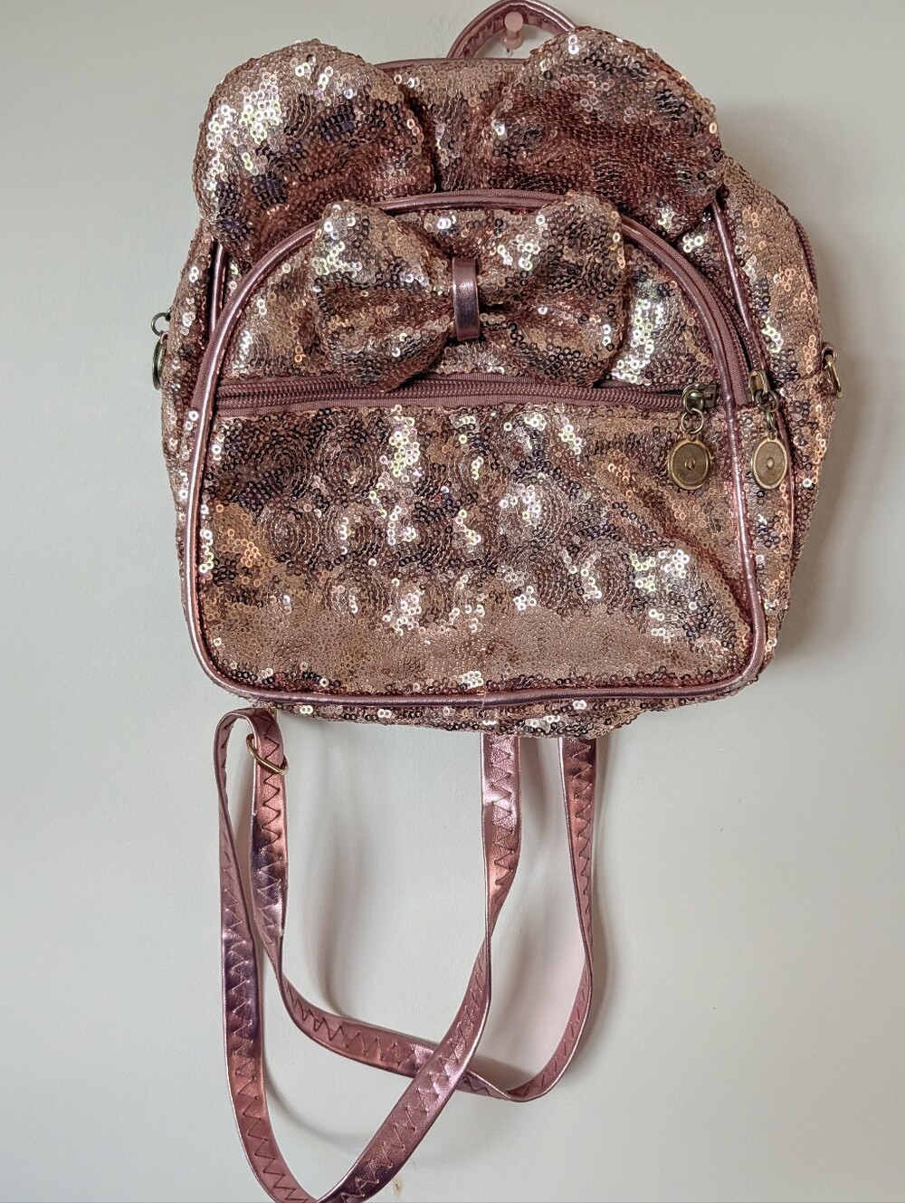 KL928 Rose Gold Sequin Bow Knot Mini Backpack New - Picture 2 of 7